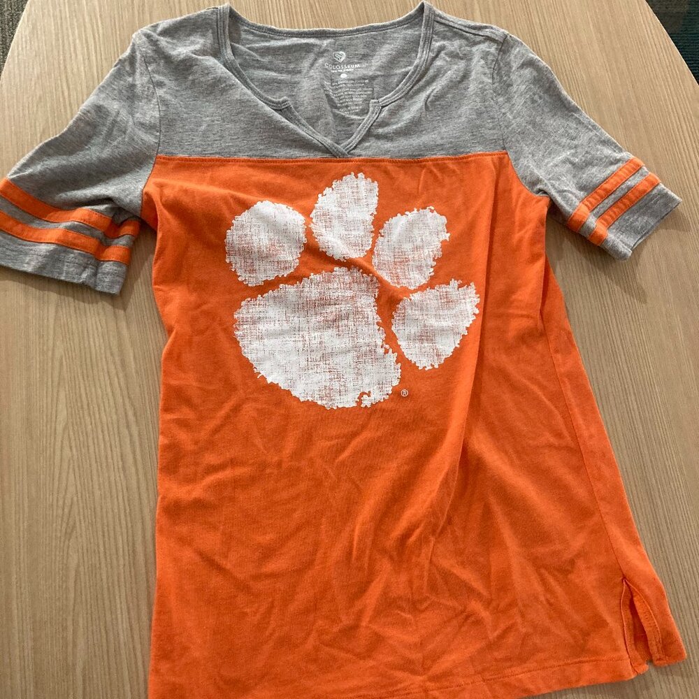 Clemson Tigers Orange and Gray T Shirt Women's Small Short Sleeve Colosseum
